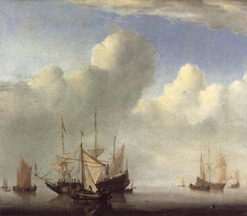 VELDE, Willem van de, the Younger A Dutch Ship Coming to Anchor and Another Under Sail Norge oil painting art
